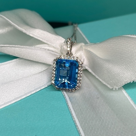 Large blue topaz & sapphire necklace 925 silver 18” stunning - Picture 4 of 8